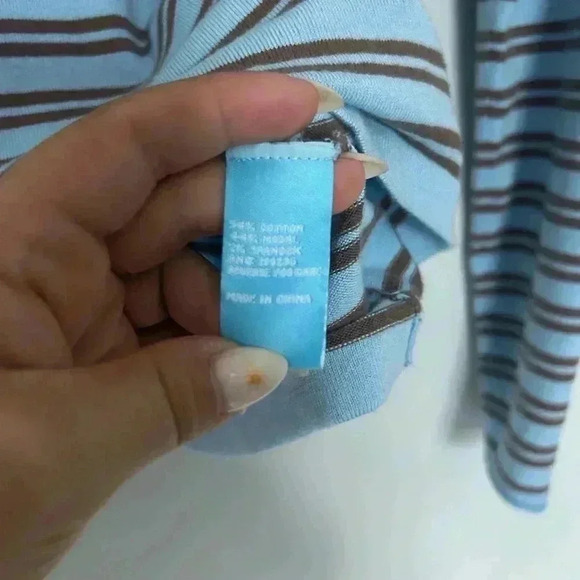 J. McLaughlin Striped Crewneck Sweater size S Blue/Brown Super Soft - Picture 3 of 4